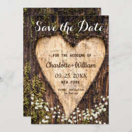 Hout Bark Baby Breath Heart Rustic Wedding Save The Date
