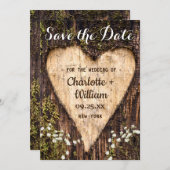 Hout Bark Baby Breath Heart Rustic Wedding Save The Date (Voorkant / Achterkant)