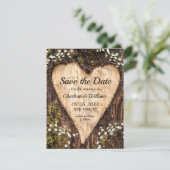 Hout Bark Baby Breath Heart Rustic Wedding Save The Date (Staand voorkant)