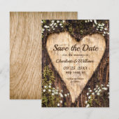 Hout Bark Baby Breath Heart Rustic Wedding Save The Date (Voorkant / Achterkant)