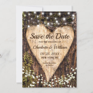 Hout Bark Baby Breath Heart Rustic Wedding Save The Date