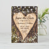 Hout Bark Baby Breath Heart Rustic Wedding Save The Date (Staand voorkant)