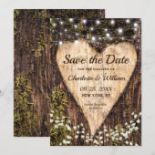 Hout Bark Baby Breath Heart Rustic Wedding Save The Date (Voorkant / Achterkant)