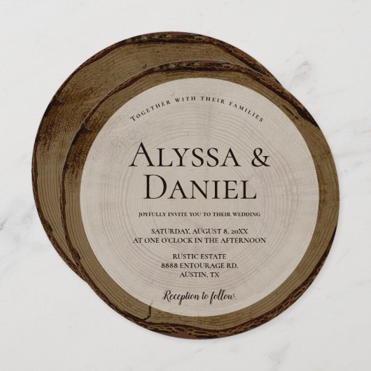 Hout Bark Diep bruin Rustiek Trouwronde Kaart (Voorkant / Achterkant)