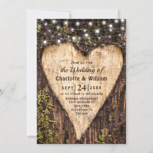 Hout Bark Heart Rustic Wedding Kaart