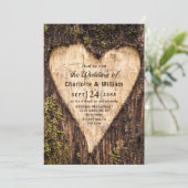 Hout Bark Heart Rustic Wedding Kaart (Staand voorkant)