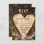 Hout Bark Heart Rustic Wedding RSVP Kaartje (Voorkant / Achterkant)