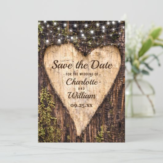 Hout Bark Heart Rustic Wedding Save The Date (Staand voorkant)