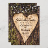 Hout Bark Heart Rustic Wedding Save The Date (Voorkant / Achterkant)