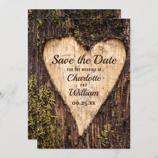 Hout Bark Heart Rustic Wedding Save The Date (Voorkant / Achterkant)