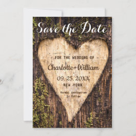 Hout Bark Heart Rustic Wedding Save The Date