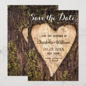 Hout Bark Heart Rustic Wedding Save The Date (Voorkant / Achterkant)