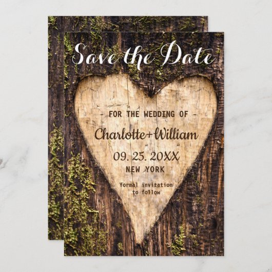 Hout Bark Heart Rustic Wedding Save The Date (Voorkant / Achterkant)