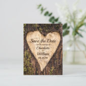 Hout Bark Heart Rustic Wedding Save the Date Briefkaart (Staand voorkant)