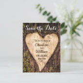 Hout Bark Heart Rustic Wedding Save the Date Briefkaart (Staand voorkant)
