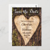 Hout Bark Heart Rustic Wedding Save the Date Briefkaart (Voorkant / Achterkant)