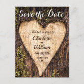 Hout Bark Heart Rustic Wedding Save the Date Briefkaart (Voorkant)