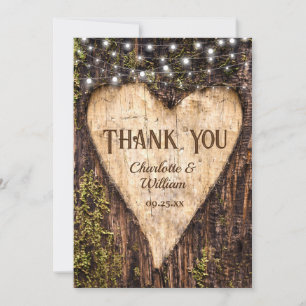 Hout Bark String Lights Heart Rustic Wedding Bedankkaart