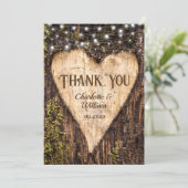 Hout Bark String Lights Heart Rustic Wedding Bedankkaart (Staand voorkant)
