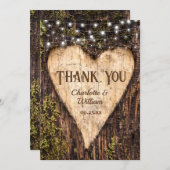 Hout Bark String Lights Heart Rustic Wedding Bedankkaart (Voorkant / Achterkant)
