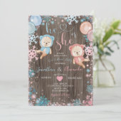 Hout Beer Gender onthullen Hij of zij Snowflake Kaart (Staand voorkant)