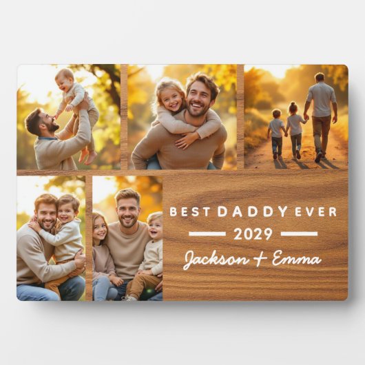 Hout Beste Papa Ooit Vaderdag 5 Fotocollage Fotoplaat (voorkant)