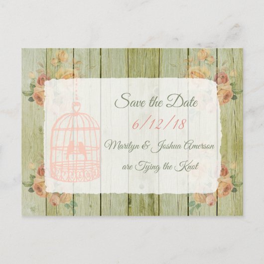 = Hout Birdcage Wedding Save the Date Briefkaart (Voorkant)