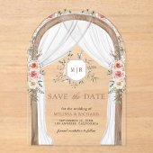 Hout Bloemen Monogram Bladerdak Trouwen Save the D Acryl Uitnodigingen (Voorkant)