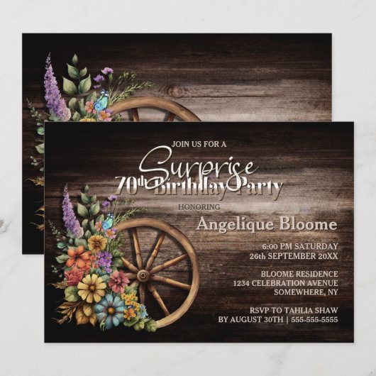 Hout Bloemen Verrassing 70e Verjaardag Kaart (Voorkant / Achterkant)