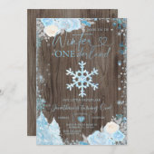 Hout Blue Winter Onederland Snowflake Birthday Kaart (Voorkant / Achterkant)