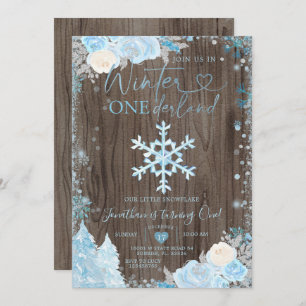 Hout Blue Winter Onederland Snowflake Birthday Kaart