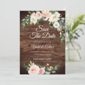Hout Blush Bloemen Krans Trouwen Save The Date Kaart (Staand voorkant)
