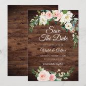 Hout Blush Bloemen Krans Trouwen Save The Date Kaart (Voorkant / Achterkant)
