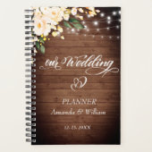 Hout & Blush Roze Groenelementen Bloemstuk Bruilof Planner (Voorkant)