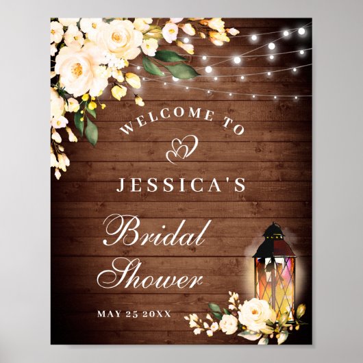 Hout & Blush Rozen Bloem Bruiloft Aankondiging Bor Poster (Voorkant)