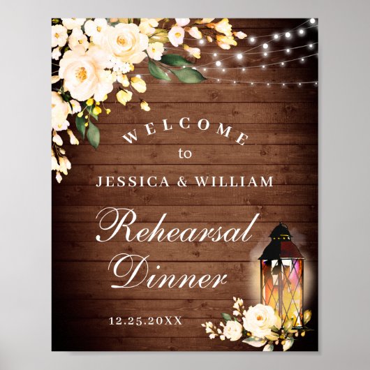 Hout & Blush Rozen Bloemrijke Oefen Dinerschild Poster (Voorkant)
