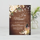 Hout Blush Rozen Floral Moving Announcards Aankondiging (Staand voorkant)
