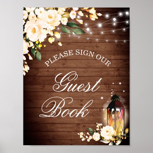 Hout & Blush Rozen Greenery Our Guestbook Sign Poster (Voorkant)