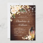 Hout & Blush Rozen & Lantaarn Aquarel bruiloft Kaart (Voorkant)