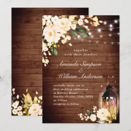 Hout & Blush Rozen & Lantaarn Aquarel bruiloft Kaart