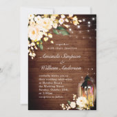 Hout & Blush Rozen & Lantaarn Aquarel Bruiloft Kaart (Voorkant)