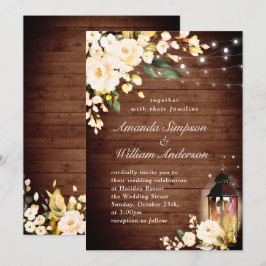 Hout & Blush Rozen & Lantaarn Aquarel Bruiloft Kaart