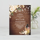 Hout Blush Rozen Lantern Rustic Waterverf bruiloft Kaart (Staand voorkant)