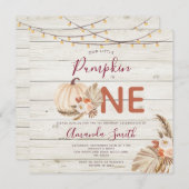 Hout Boho Pampas Gras Pompoen Is Eén Verjaardag Kaart (Voorkant / Achterkant)