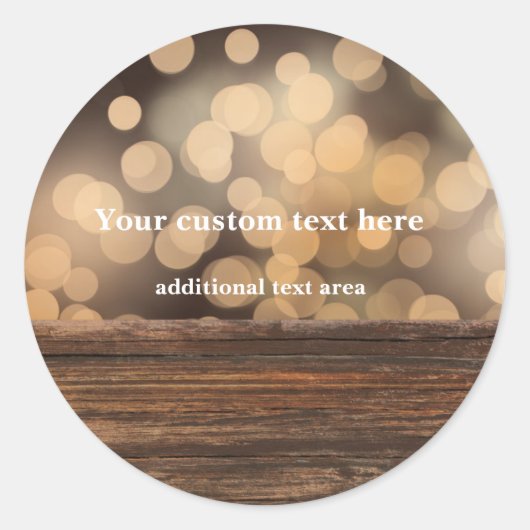 Hout + Bokeh Lights Rustiek Land Favor Sticker (Voorkant)