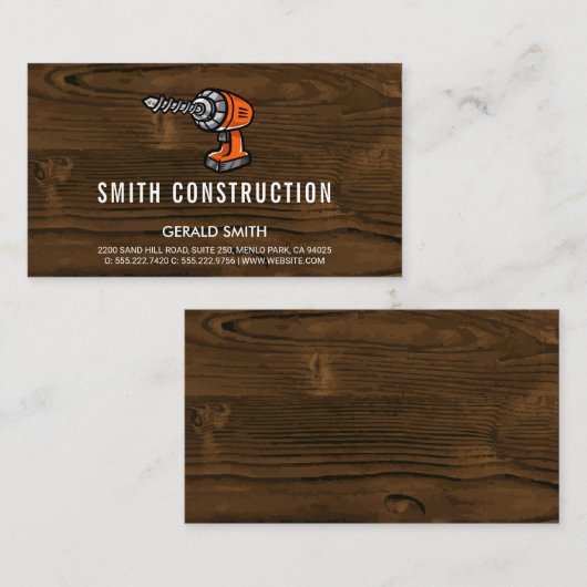 Hout | Boormachine | Timmerman Visitekaartje (Voorkant / Achterkant)