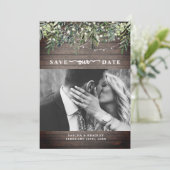 Hout Botanical String Lights Photo Wedding Save The Date (Staand voorkant)