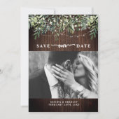 Hout Botanische String Lights Foto Save The Date (Voorkant)