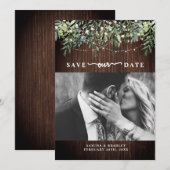 Hout Botanische String Lights Foto Save The Date (Voorkant / Achterkant)