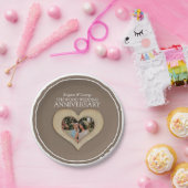 Hout bruiloft Jubileum foto hart papier borden Papieren Bordje (Feest)